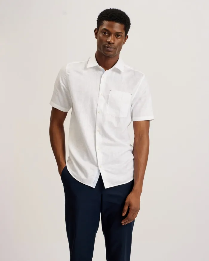 Men PALOMAS 8211 Short Sleeve Linen Cotton Shirt White Ted Baker Shirts