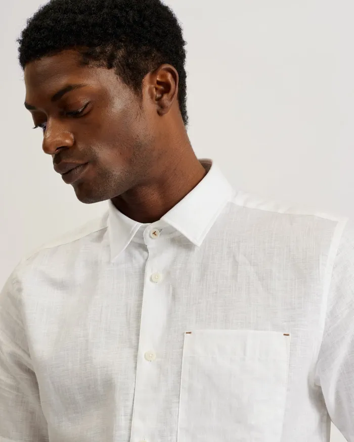 Men PALOMAS 8211 Short Sleeve Linen Cotton Shirt White Ted Baker Shirts