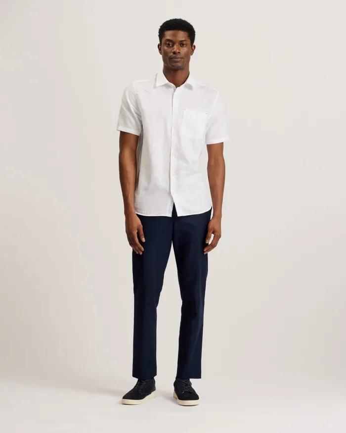 Men PALOMAS 8211 Short Sleeve Linen Cotton Shirt White Ted Baker Shirts