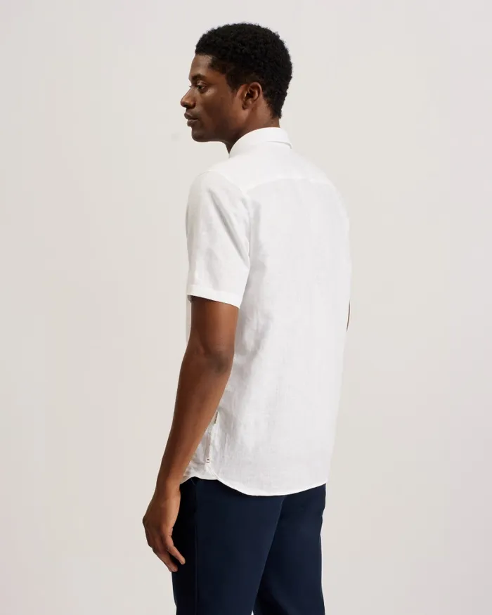 Men PALOMAS 8211 Short Sleeve Linen Cotton Shirt White Ted Baker Shirts