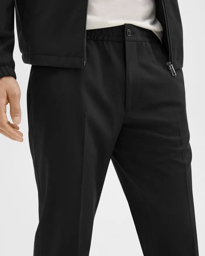 Men Pants Theory Larin Drawstring Pant In Stretch Wool Deep Black