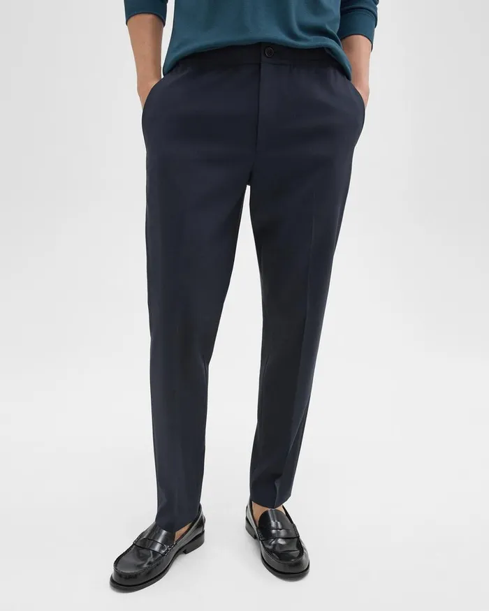 Men Pants Theory Larin Drawstring Pant In Stretch Wool Navy