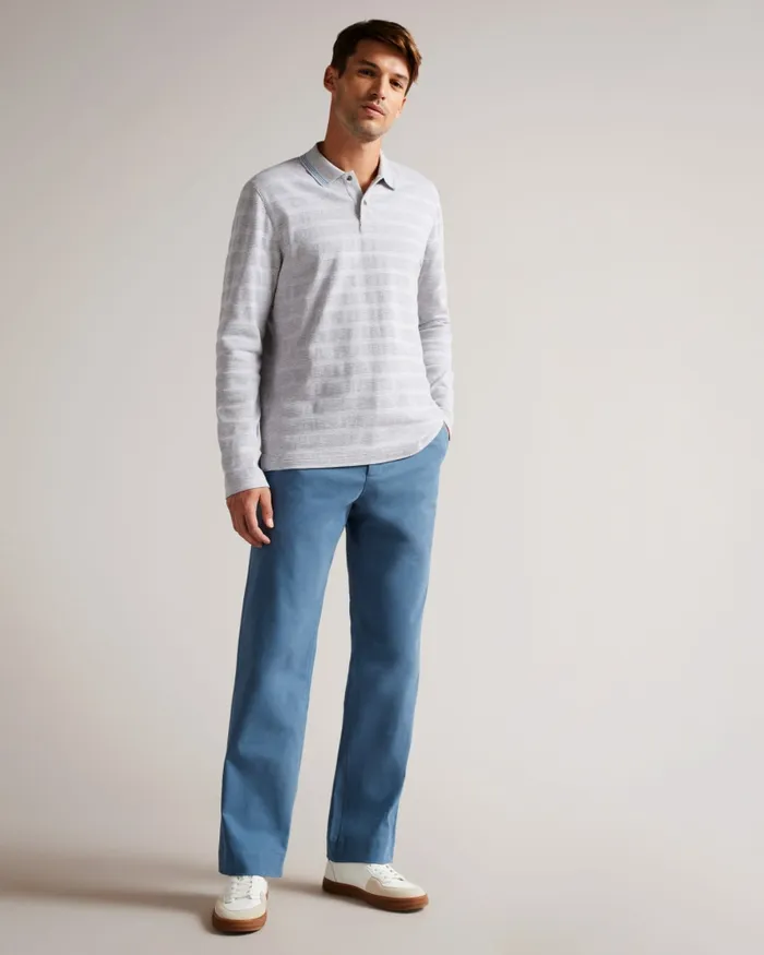Men PENINE 8211 Long Sleeve Textured Stripe Polo Shirt Greymarl Ted Baker Polo Shirts