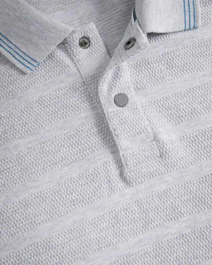 Men PENINE 8211 Long Sleeve Textured Stripe Polo Shirt Greymarl Ted Baker Polo Shirts