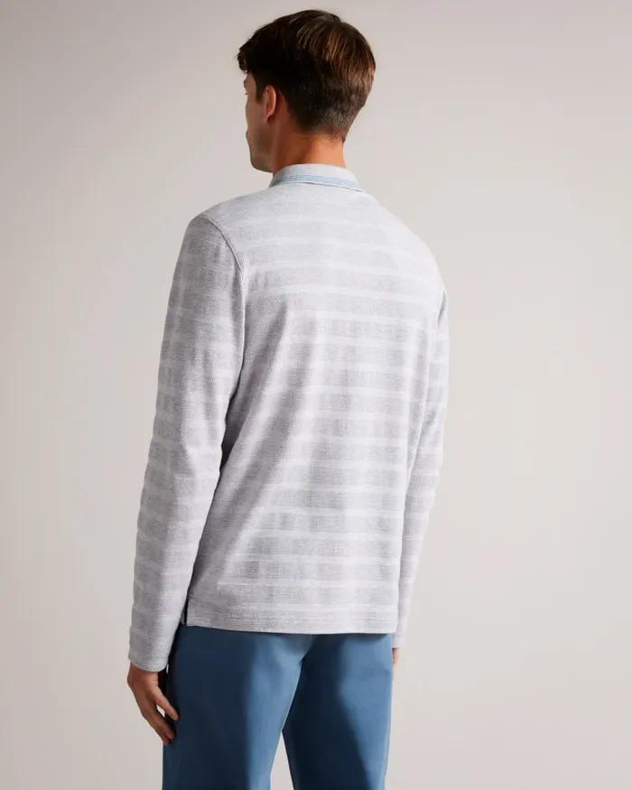 Men PENINE 8211 Long Sleeve Textured Stripe Polo Shirt Greymarl Ted Baker Polo Shirts