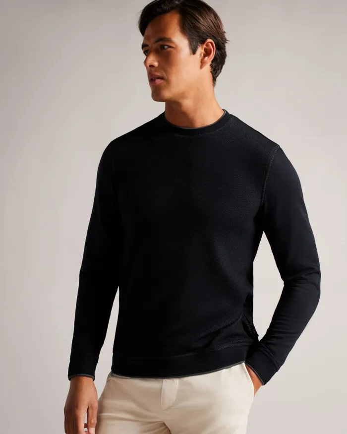 Men RAKET 8211 Textured Front Jumper Navy Ted Baker Tops Men RAKET 8211 Textured Front Jumper Navy Ted Baker Tops