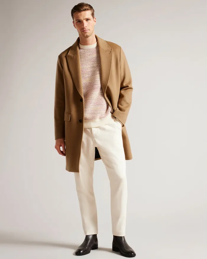 Men RAYDON 8211 Pure Wool Single Breasted Overcoat Camel Ted Baker Coats and Jackets