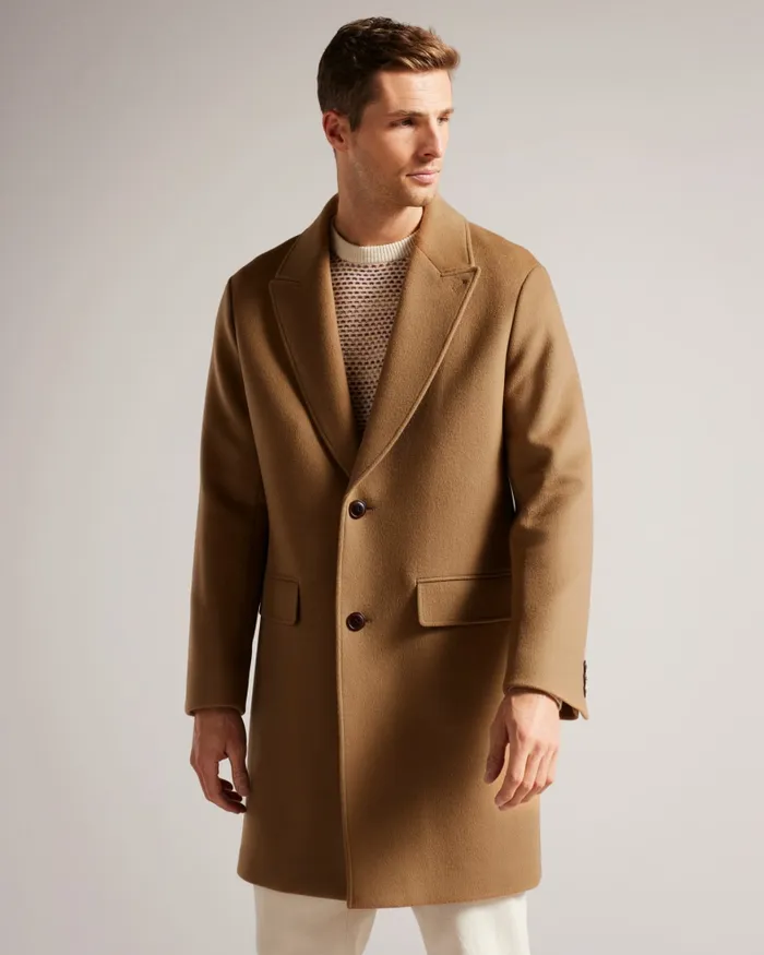 Men RAYDON 8211 Pure Wool Single Breasted Overcoat Camel Ted Baker Coats and Jackets