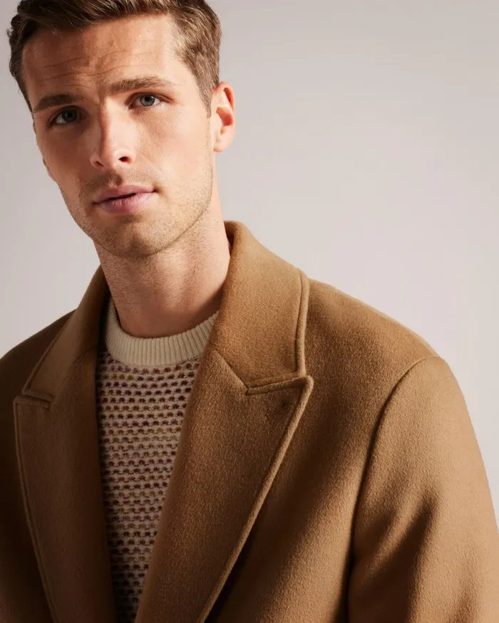 Men RAYDON 8211 Pure Wool Single Breasted Overcoat Camel Ted Baker Coats and Jackets