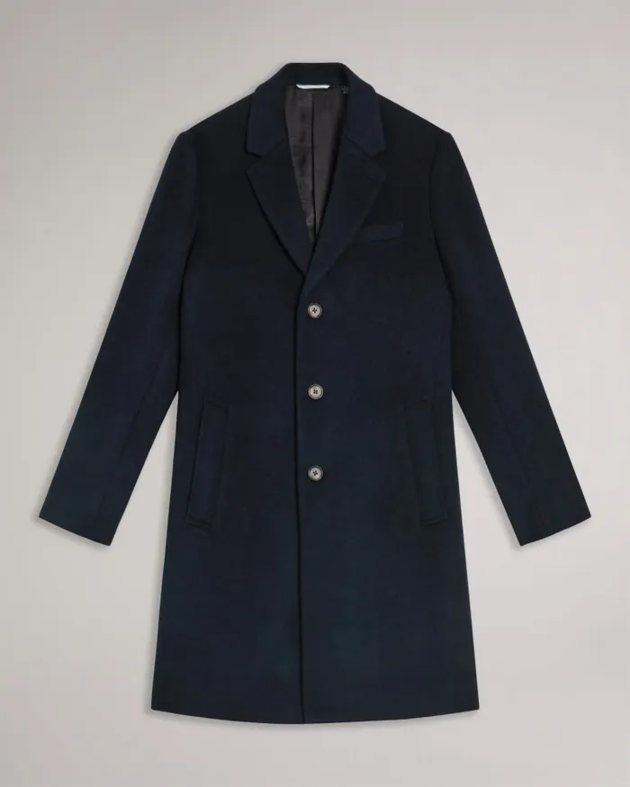 Men RUEBY 8211 Fitted Wool Blend City Coat Navy Ted Baker Coats and Jackets
