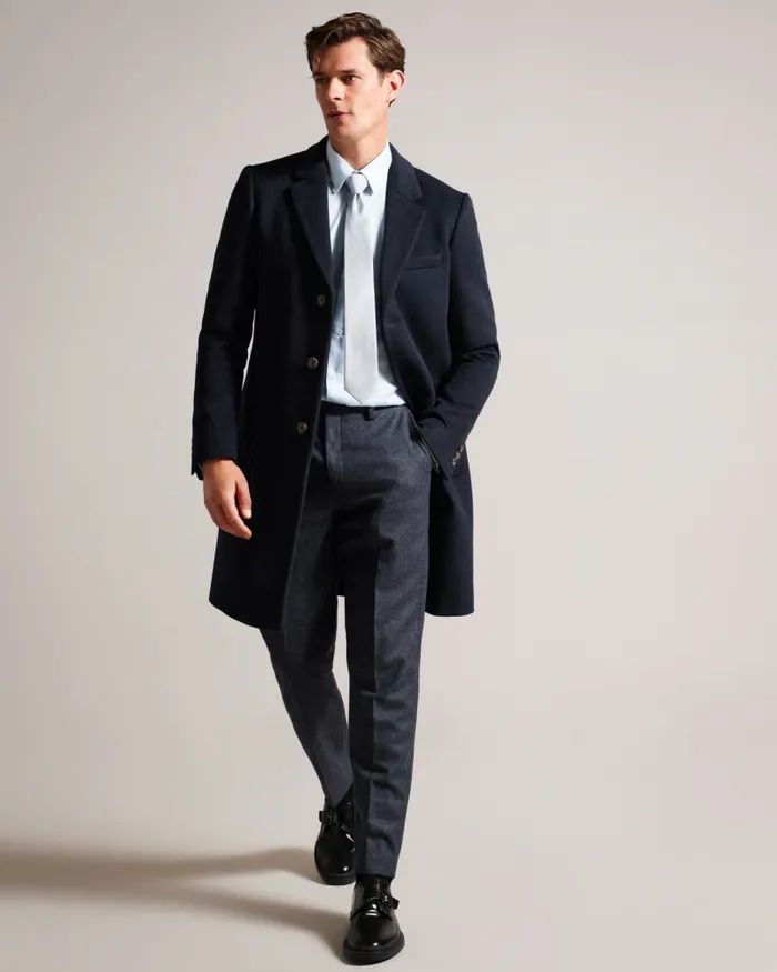 Men RUEBY 8211 Fitted Wool Blend City Coat Navy Ted Baker Coats and Jackets Men RUEBY 8211 Fitted Wool Blend City Coat Navy Ted Baker Coats and Jackets