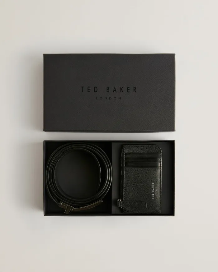 Men SANTEL 8211 Saffiano Leather Belt And Cardholder Set Black Ted Baker Wallets and Cardholders