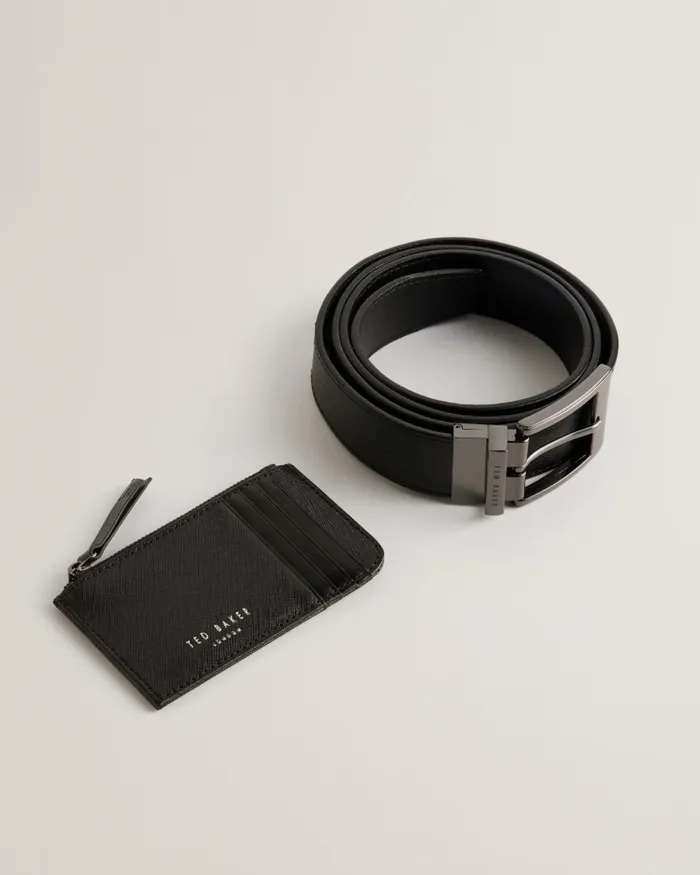 Men SANTEL 8211 Saffiano Leather Belt And Cardholder Set Black Ted Baker Wallets and Cardholders
