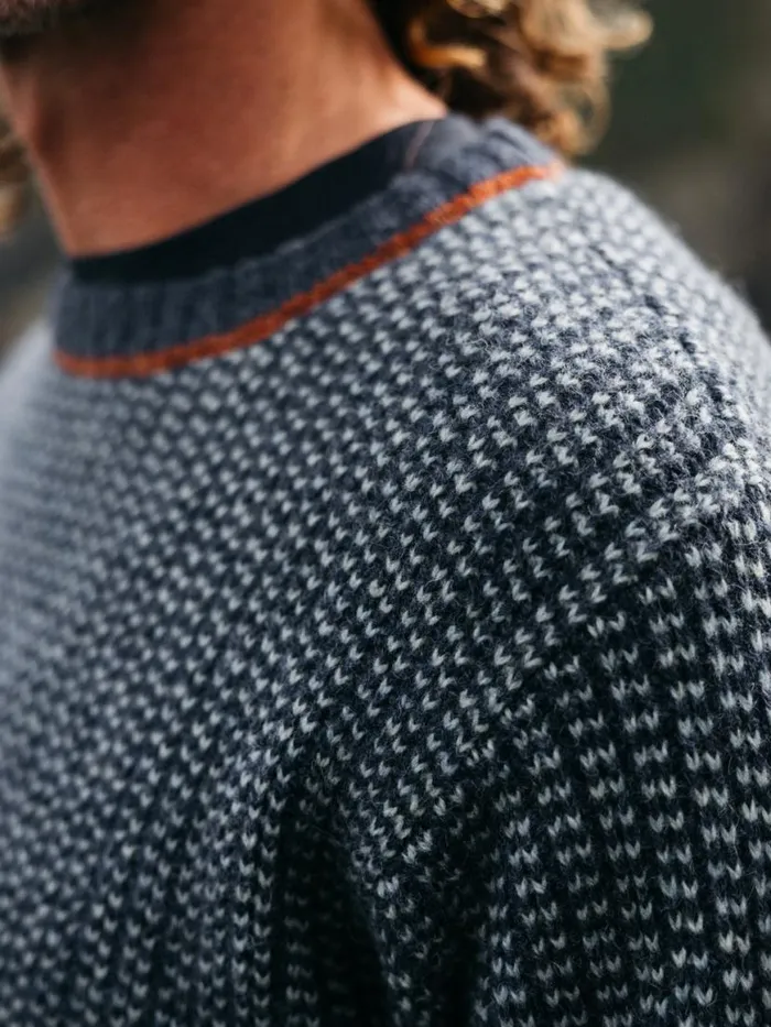Men Selfost Nordic Patterned Crew Jumper Navyskydark Rosewood Finisterre Knitwear Men Selfost Nordic Patterned Crew Jumper Navyskydark Rosewood Finisterre Knitwear
