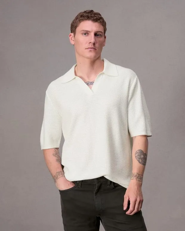 Men Shirts Rag and Bone Hayes Johnny Collar Polo Ivory