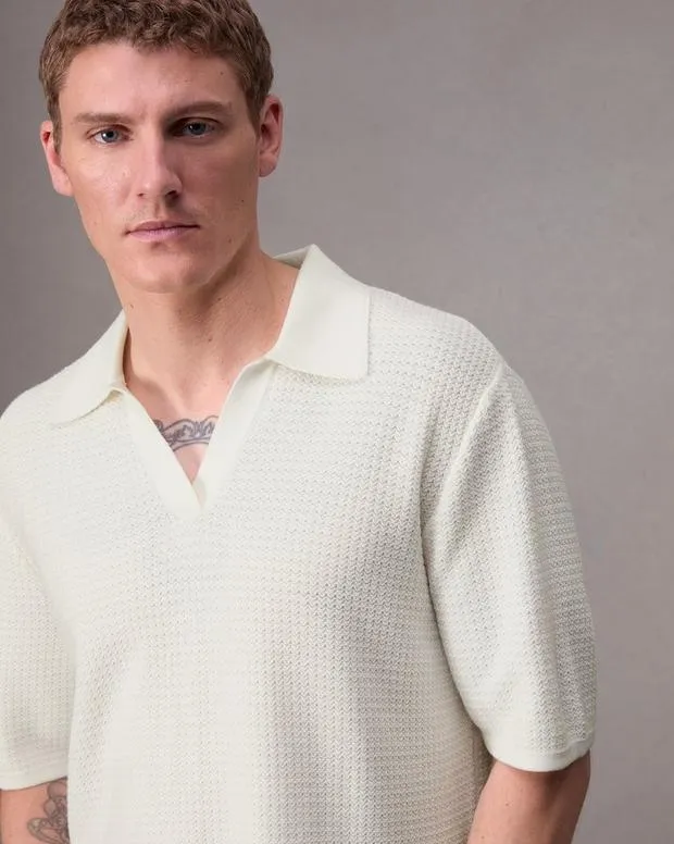 Men Shirts Rag and Bone Hayes Johnny Collar Polo Ivory