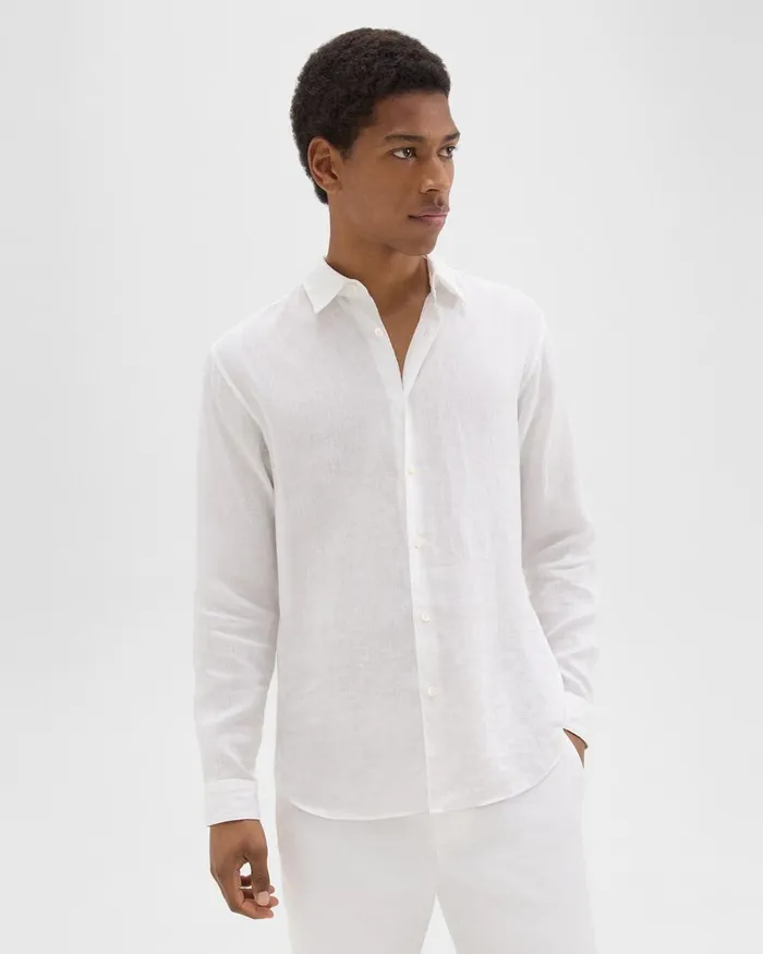 Men Shirts Theory Irving Shirt In Relaxed Linen White