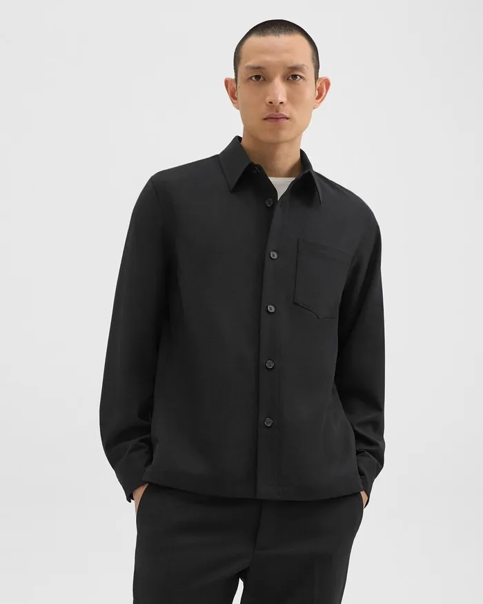 Men Shirts Theory Overshirt In WoolBlend Twill Black