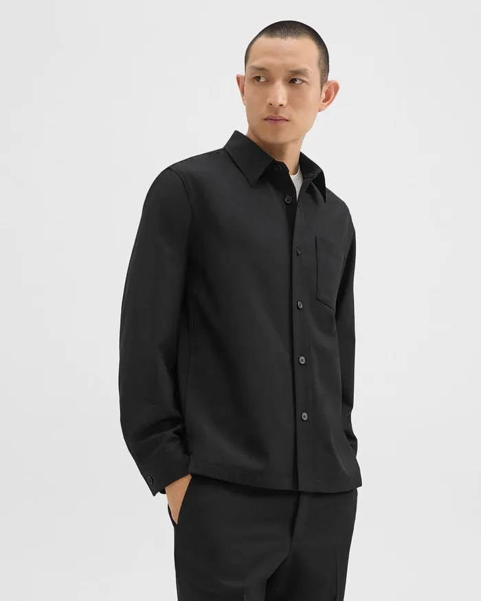 Men Shirts Theory Overshirt In WoolBlend Twill Black