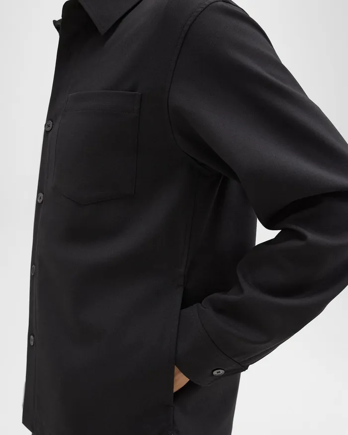 Men Shirts Theory Overshirt In WoolBlend Twill Black
