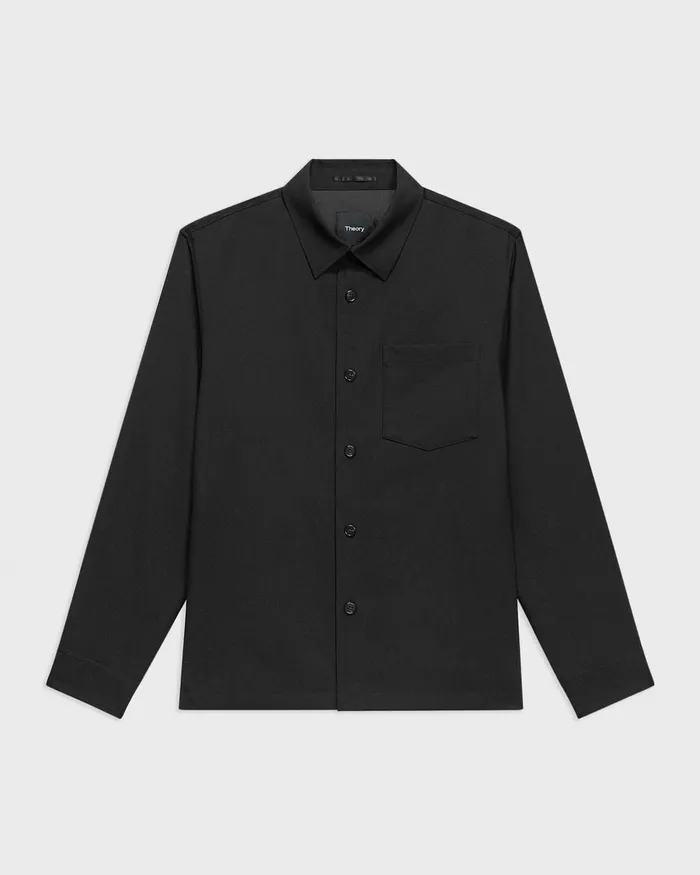 Men Shirts Theory Overshirt In WoolBlend Twill Black