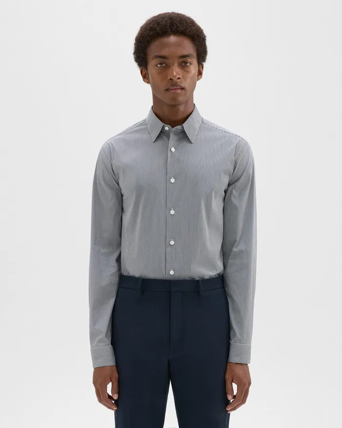 Men Shirts Theory StandardFit Shirt In Checked Stretch Cotton Whitenavy