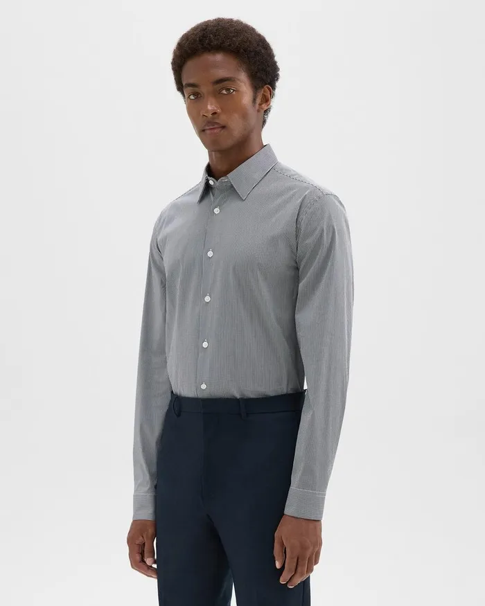 Men Shirts Theory StandardFit Shirt In Checked Stretch Cotton Whitenavy