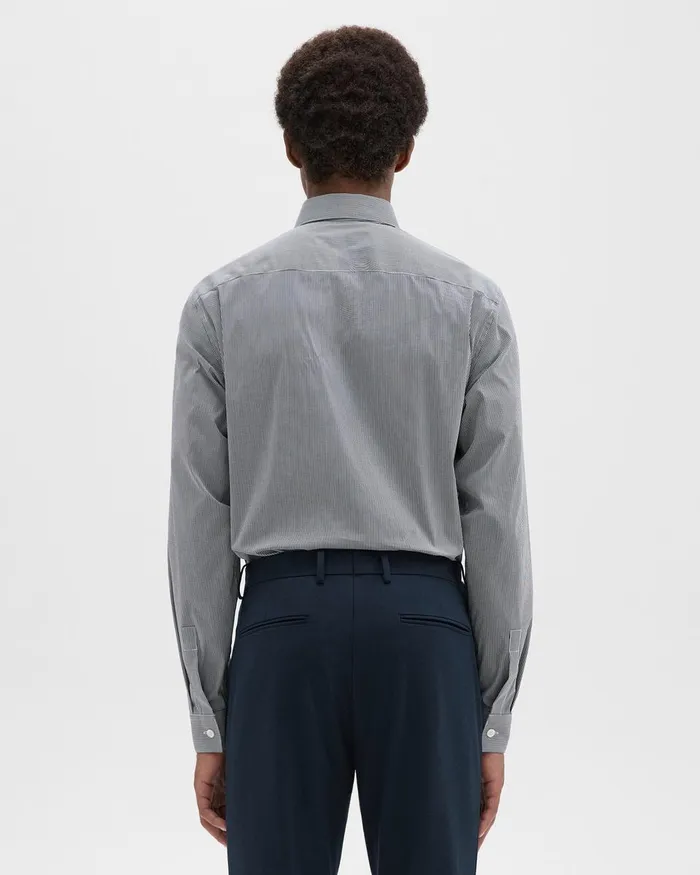 Men Shirts Theory StandardFit Shirt In Checked Stretch Cotton Whitenavy