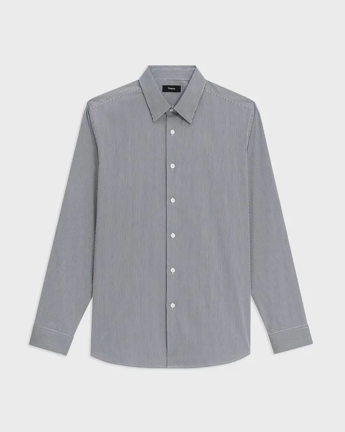 Men Shirts Theory StandardFit Shirt In Checked Stretch Cotton Whitenavy