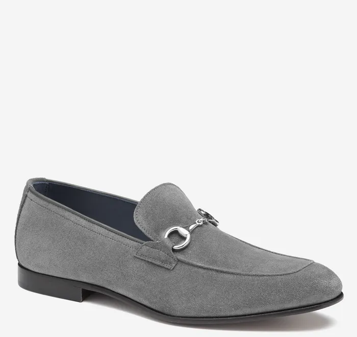 Men SlipOns and Loafers Johnston and Murphy Taylor Bit Loafer Gray Italian Suede
