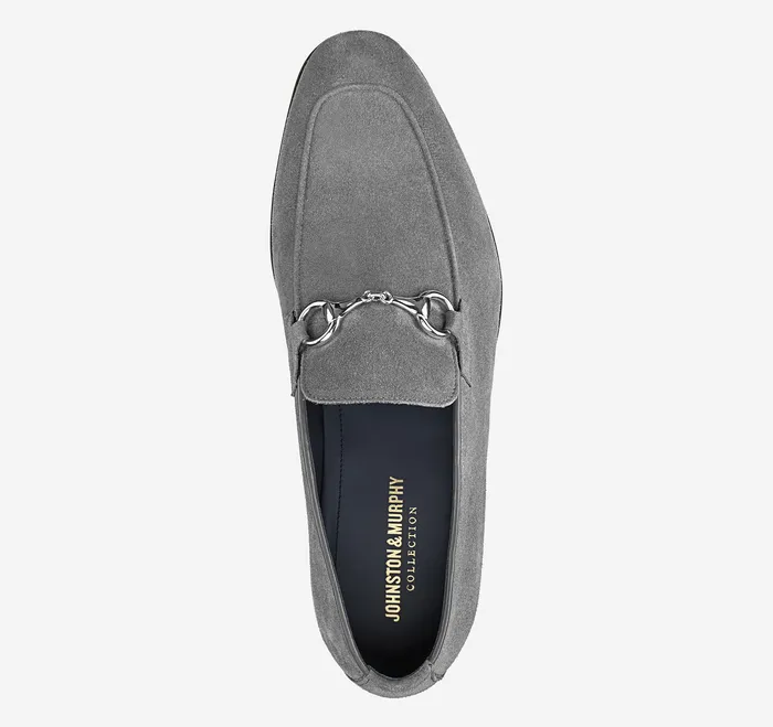 Men SlipOns and Loafers Johnston and Murphy Taylor Bit Loafer Gray Italian Suede