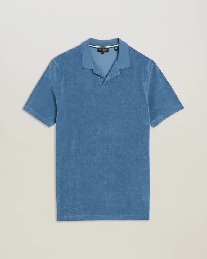Men SNDBANK 8211 Towelling Revere Collar Polo Shirt Medium Blue Ted Baker Polo Shirts