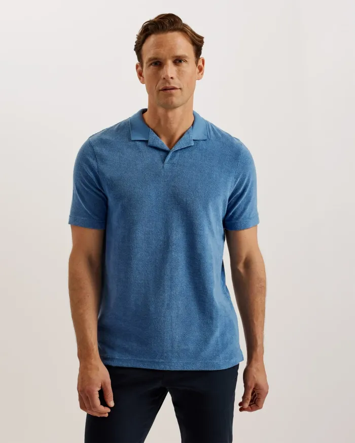 Men SNDBANK 8211 Towelling Revere Collar Polo Shirt Medium Blue Ted Baker Polo Shirts