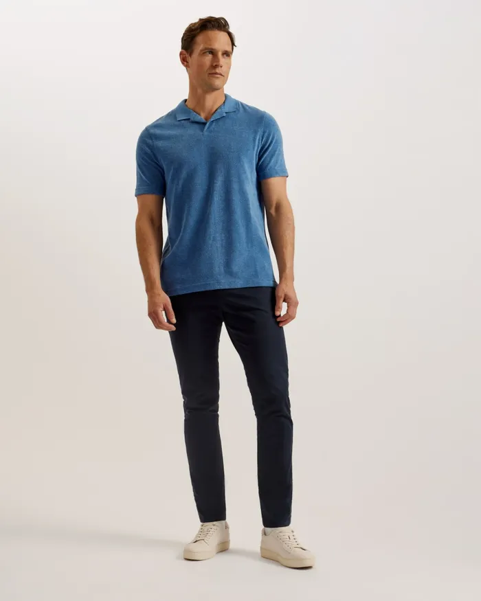 Men SNDBANK 8211 Towelling Revere Collar Polo Shirt Medium Blue Ted Baker Polo Shirts