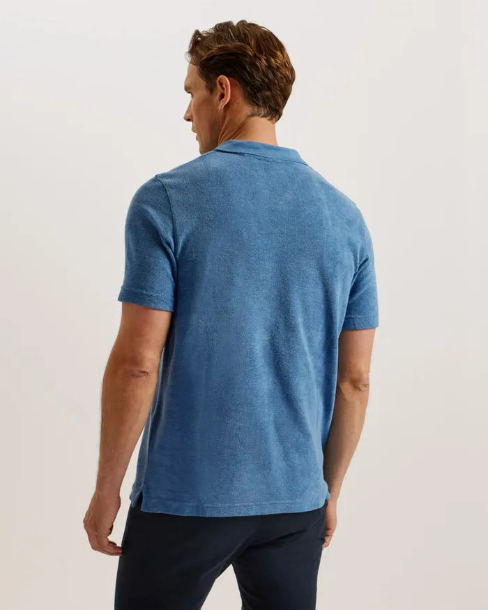 Men SNDBANK 8211 Towelling Revere Collar Polo Shirt Medium Blue Ted Baker Polo Shirts