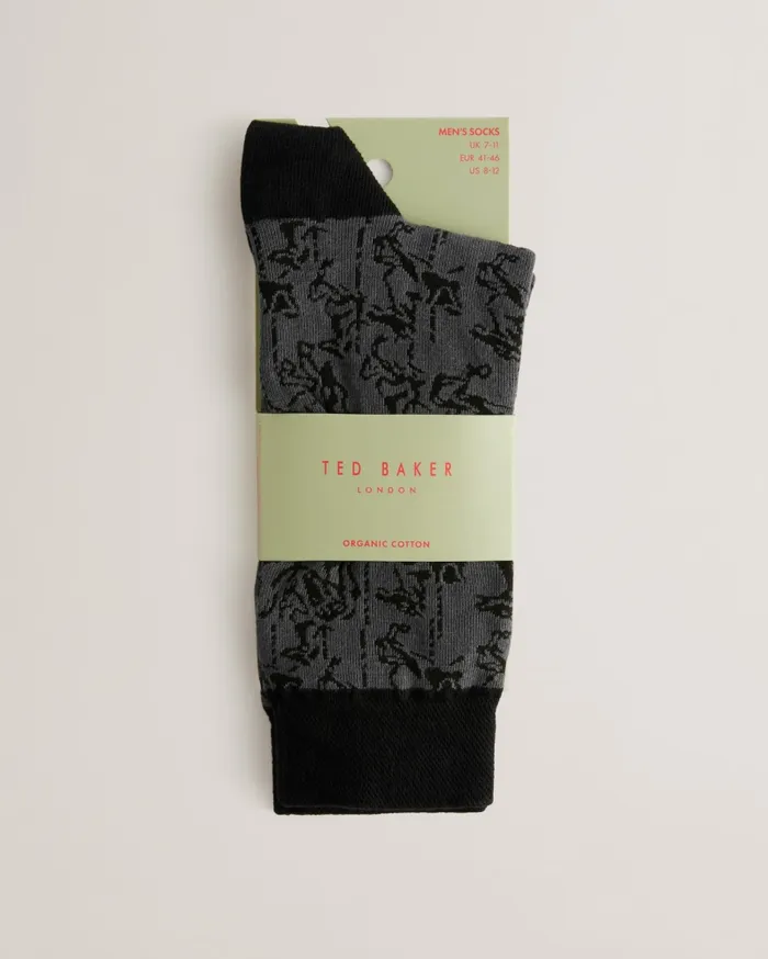 Men SOKKELV 8211 Tonal Horse Pattern Socks Black Ted Baker Socks