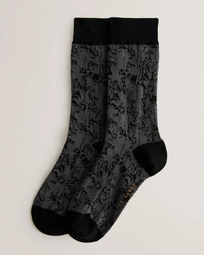 Men SOKKELV 8211 Tonal Horse Pattern Socks Black Ted Baker Socks