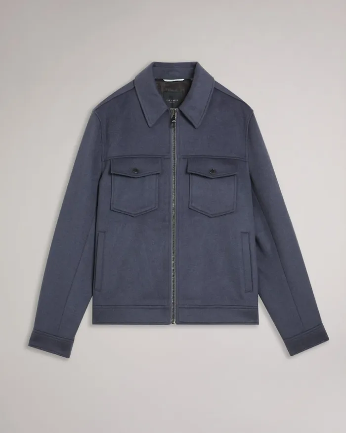 Men SOMERSS 8211 Wool Blend Trucker Jacket Medium Blue Ted Baker Coats and Jackets
