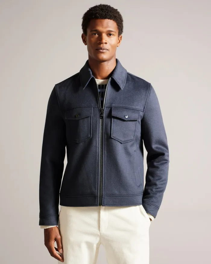 Men SOMERSS 8211 Wool Blend Trucker Jacket Medium Blue Ted Baker Coats and Jackets Men SOMERSS 8211 Wool Blend Trucker Jacket Medium Blue Ted Baker Coats and Jackets