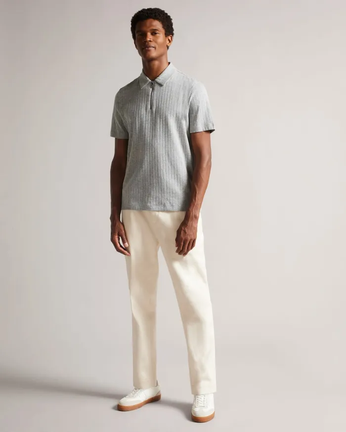 Men SPEYSID 8211 Short Sleeve Textured Zip Polo Shirt Greymarl Ted Baker Tops