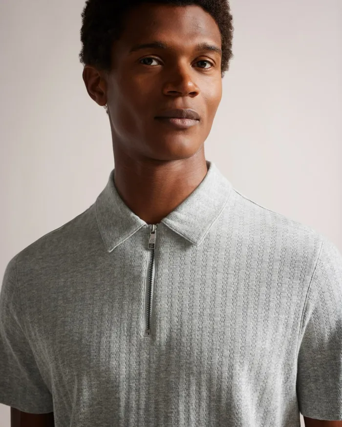 Men SPEYSID 8211 Short Sleeve Textured Zip Polo Shirt Greymarl Ted Baker Tops Men SPEYSID 8211 Short Sleeve Textured Zip Polo Shirt Greymarl Ted Baker Tops