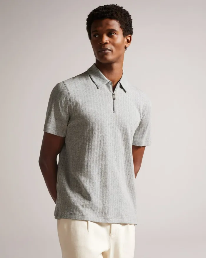 Men SPEYSID 8211 Short Sleeve Textured Zip Polo Shirt Greymarl Ted Baker Tops Men SPEYSID 8211 Short Sleeve Textured Zip Polo Shirt Greymarl Ted Baker Tops