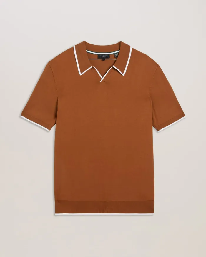 Men STORTFO 8211 Short Sleeve Rayon Polo Shirt Brown Ted Baker Jumpers and Knitwear