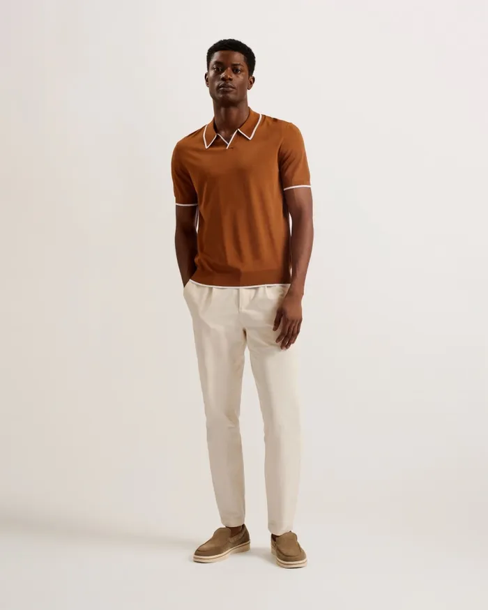 Men STORTFO 8211 Short Sleeve Rayon Polo Shirt Brown Ted Baker Jumpers and Knitwear Men STORTFO 8211 Short Sleeve Rayon Polo Shirt Brown Ted Baker Jumpers and Knitwear