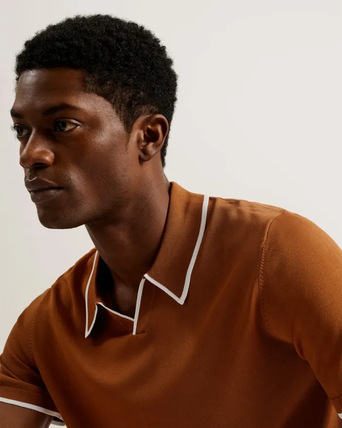 Men STORTFO 8211 Short Sleeve Rayon Polo Shirt Brown Ted Baker Jumpers and Knitwear Men STORTFO 8211 Short Sleeve Rayon Polo Shirt Brown Ted Baker Jumpers and Knitwear