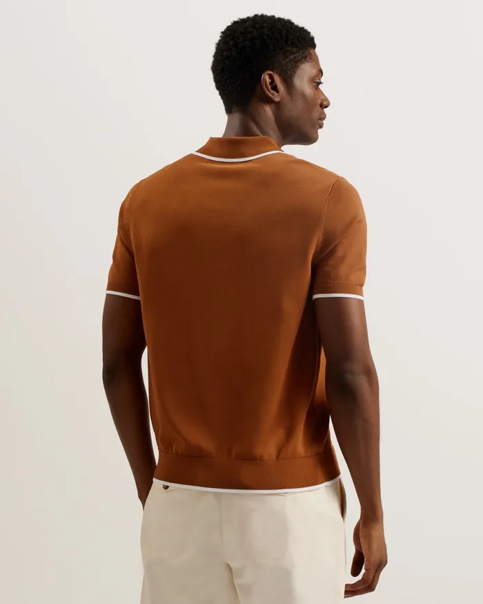Men STORTFO 8211 Short Sleeve Rayon Polo Shirt Brown Ted Baker Jumpers and Knitwear Men STORTFO 8211 Short Sleeve Rayon Polo Shirt Brown Ted Baker Jumpers and Knitwear