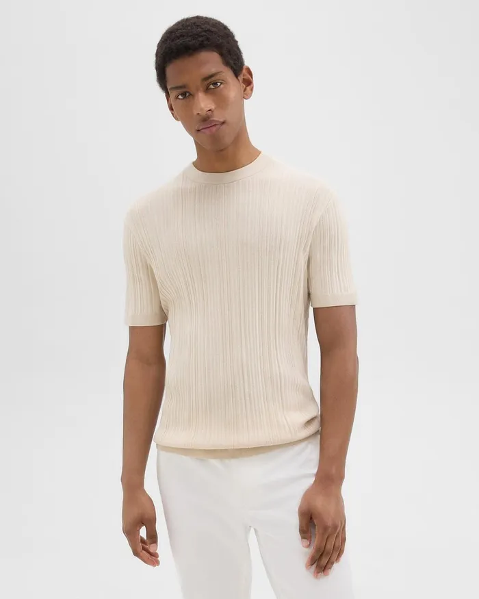 Men Sweaters Cardigans Theory Damian Tee In Cotton Sand