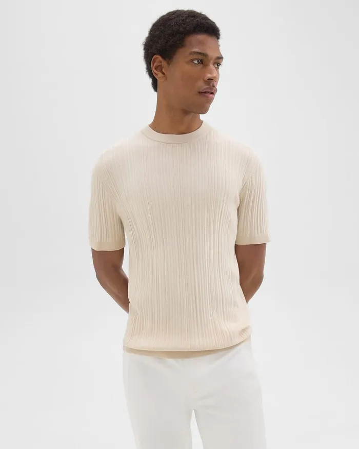 Men Sweaters Cardigans Theory Damian Tee In Cotton Sand