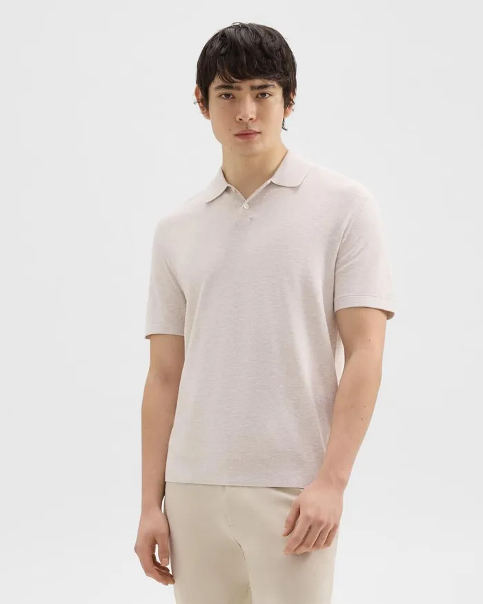 Men Sweaters Cardigans Theory Goris Polo Shirt In Piqueacute Light Bilen Melange Ivory