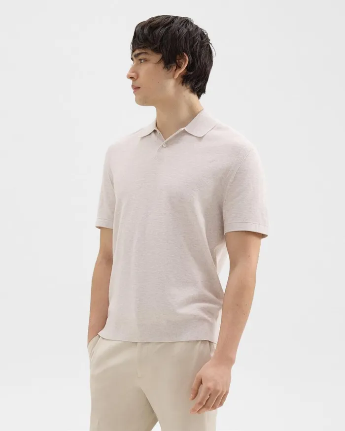 Men Sweaters Cardigans Theory Goris Polo Shirt In Piqueacute Light Bilen Melange Ivory